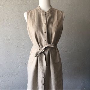 Beige Linen Sleeveless Dress